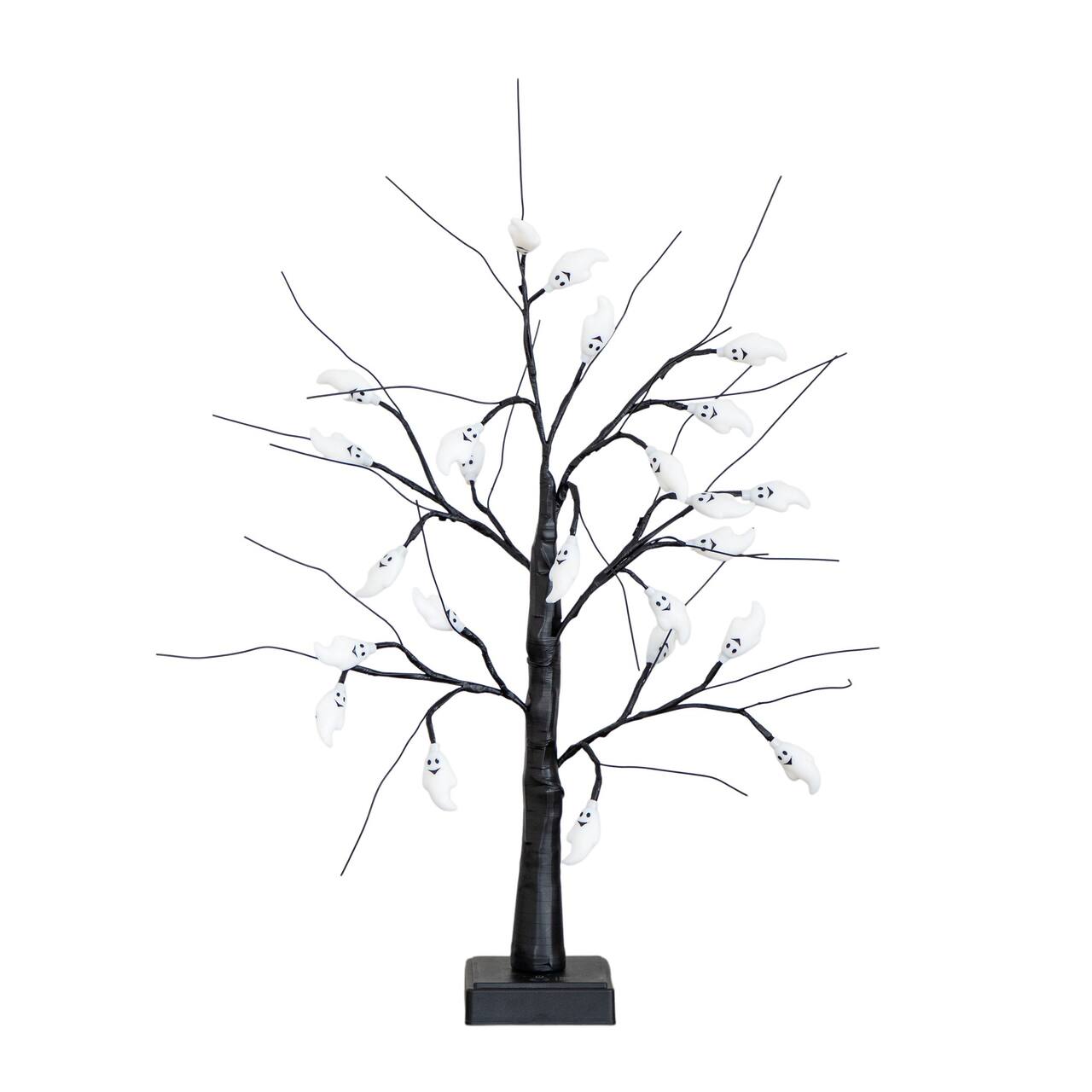 2ft. Pre-Lit Artificial Halloween Ghost Twig Tree with 24 Purple LED Lights